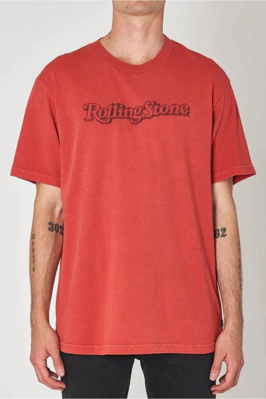 Rollas x Rolling Stone Old Gold Logo Tee - Washed Red