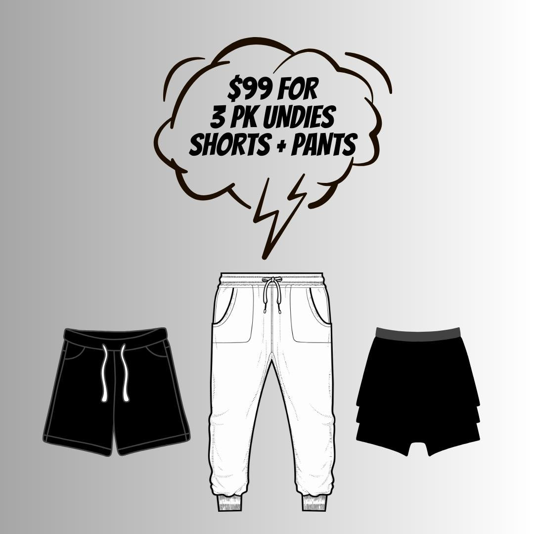 $99 MENS UNDERWEAR, SHORTS & PANTS MYSTERY BOX