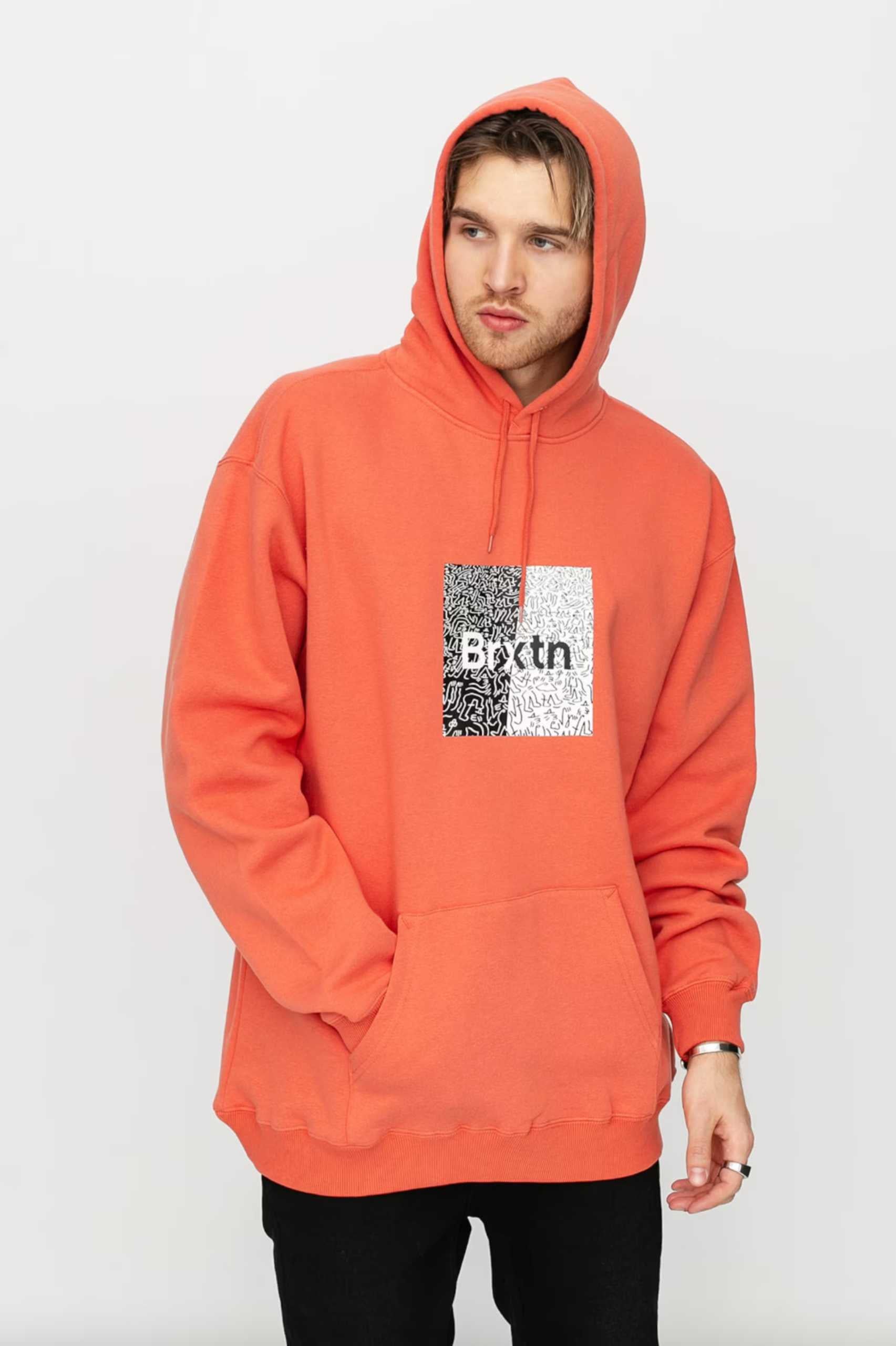 Brixton Mens Crowd Hooded Fleece in Coral