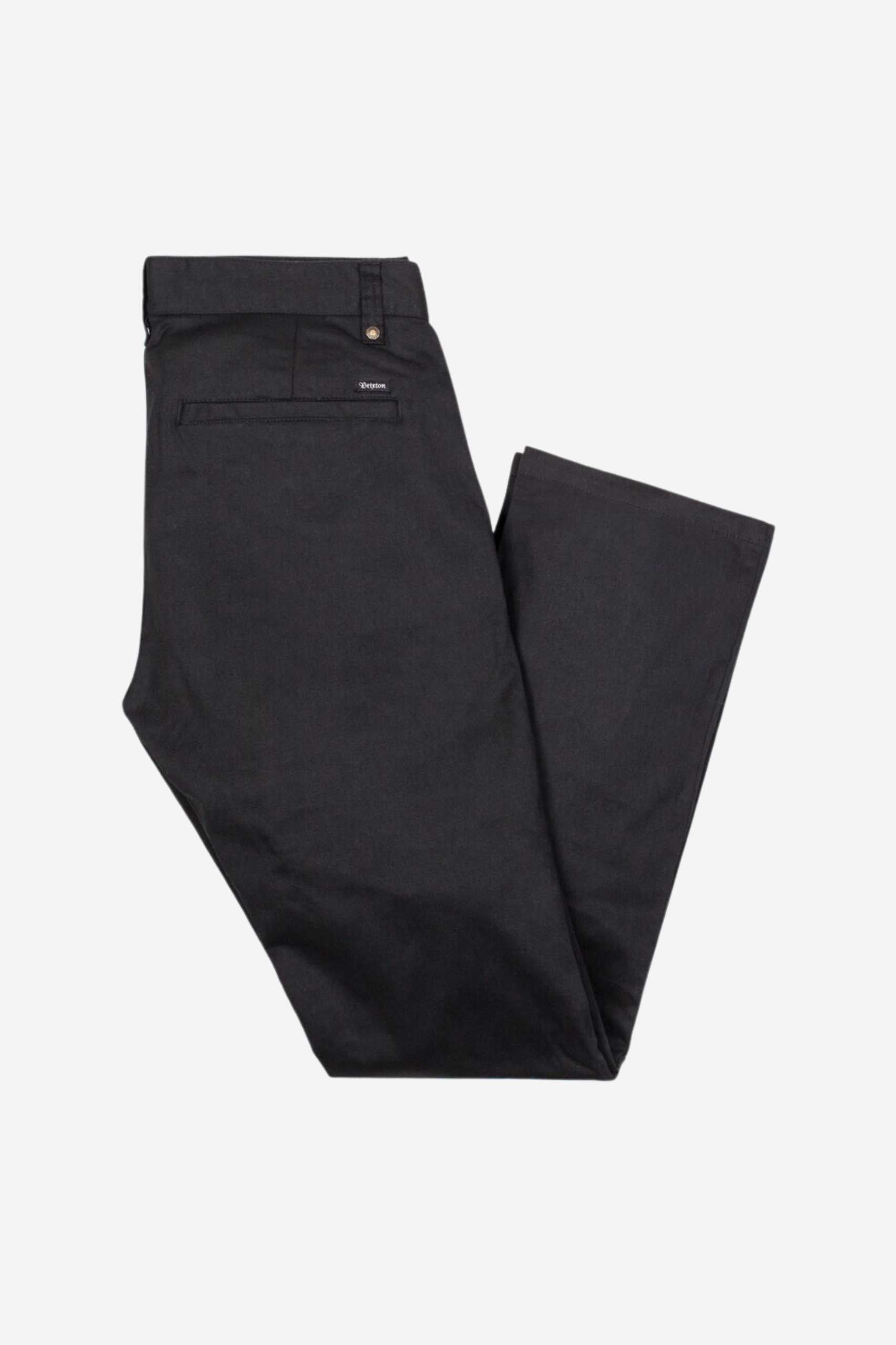 The Brixton Reserve 5-Pocket is a standard-fit pant with a straight leg made in 10-oz. cotton/polyester twill with 1% stretch. It features a button fly, custom Brixton labeling, graded inseam, and a 16 inch leg opening.