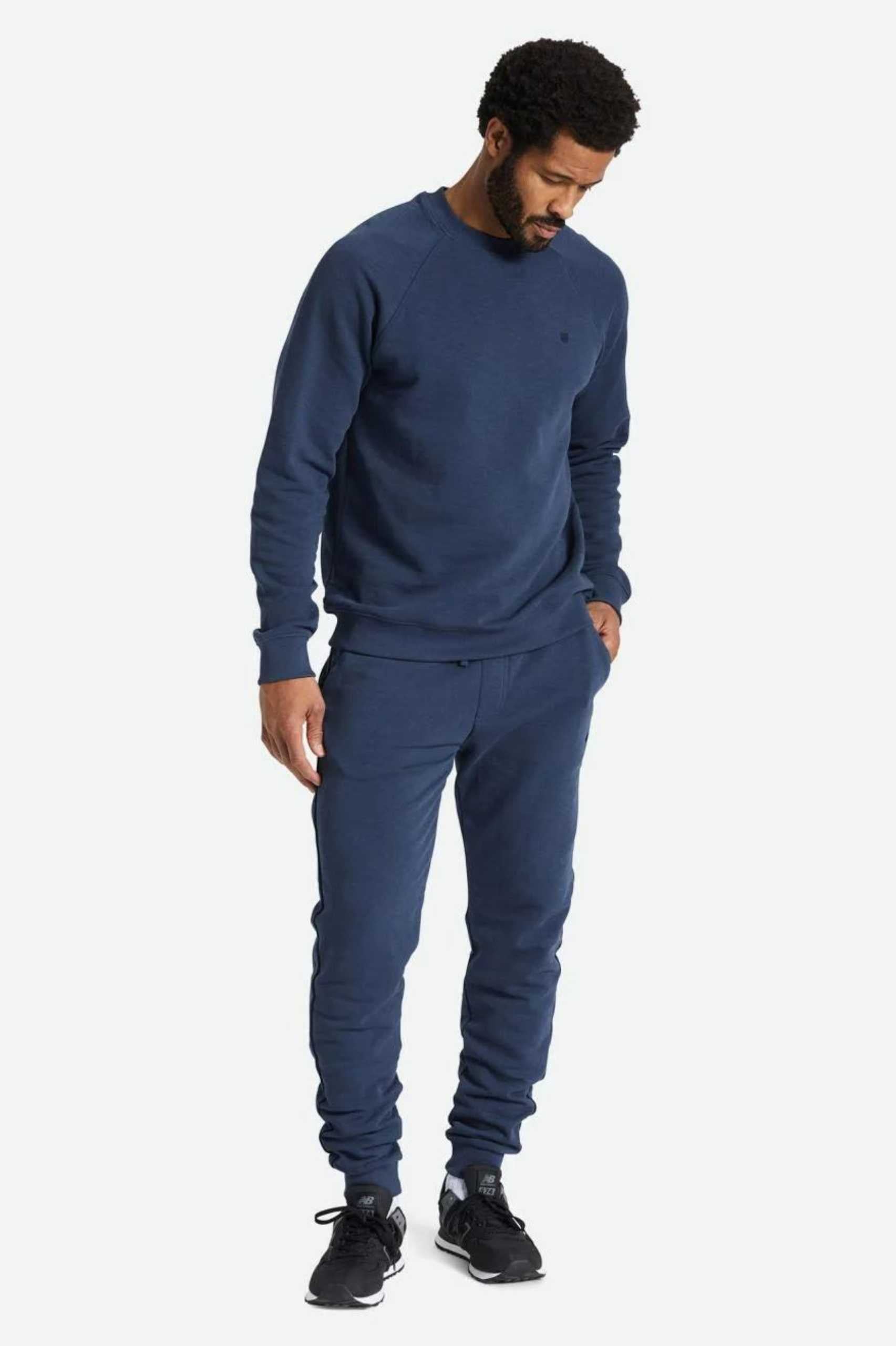 Brixton Mens Summer Weight French Terry Crew in Washed Navy