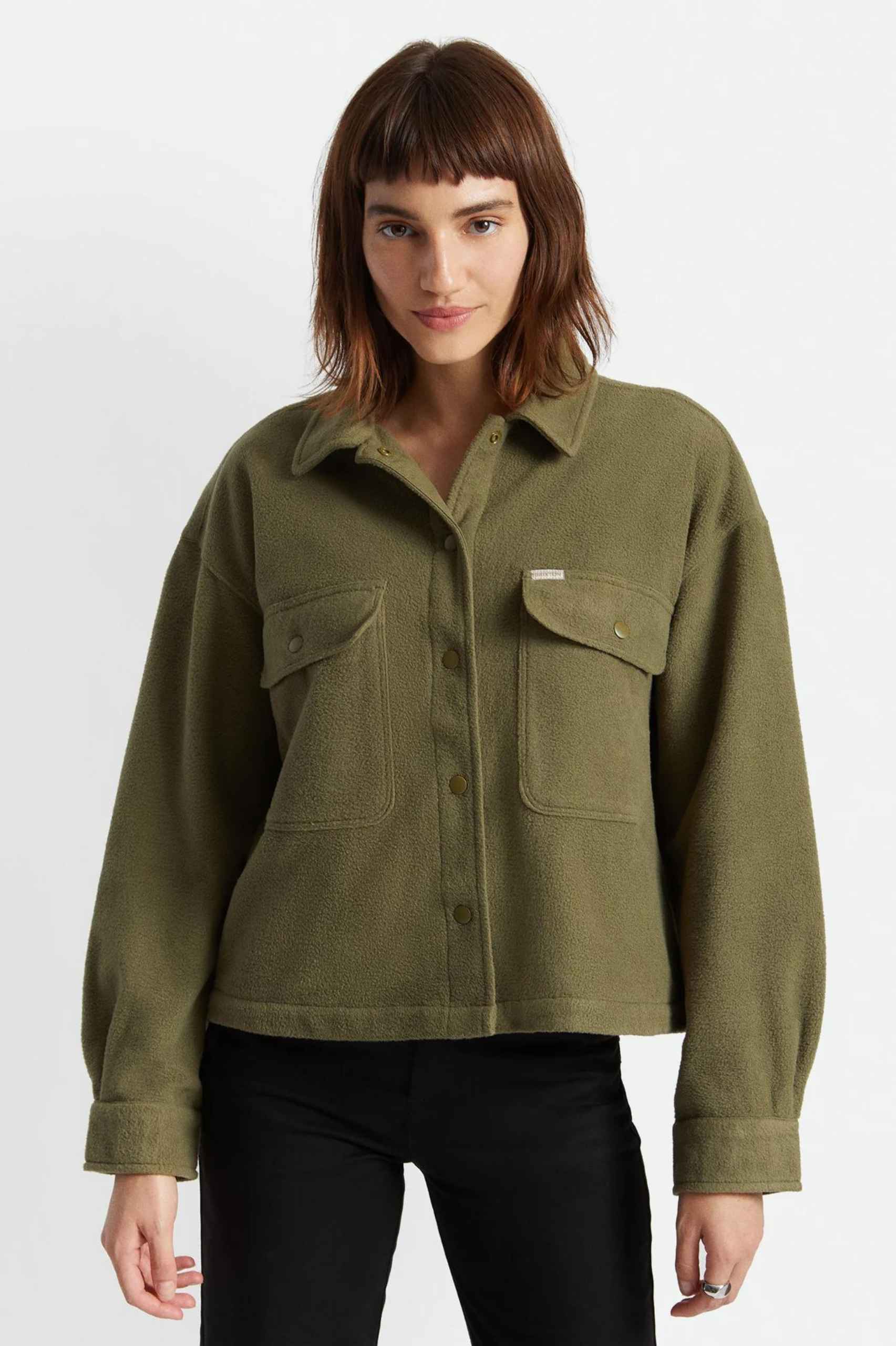 Brixton Womens LS Arctic Stretch Fleece Jacket in Olive