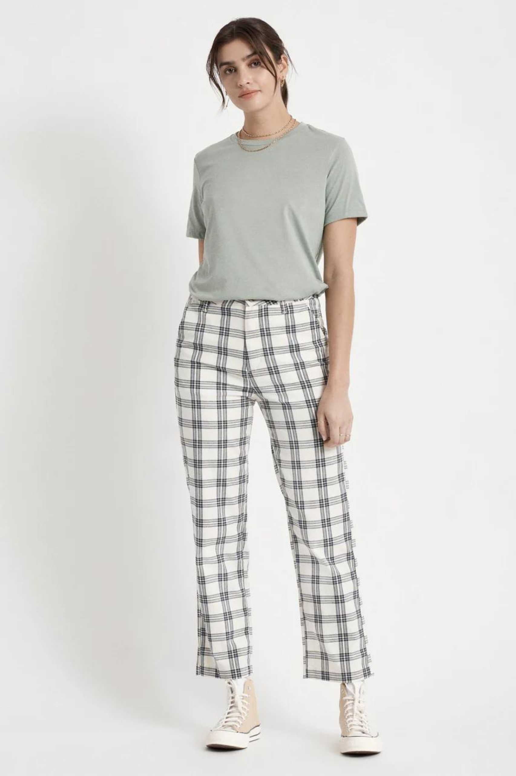 Brixton Womens Victory Pant in White/Plaid