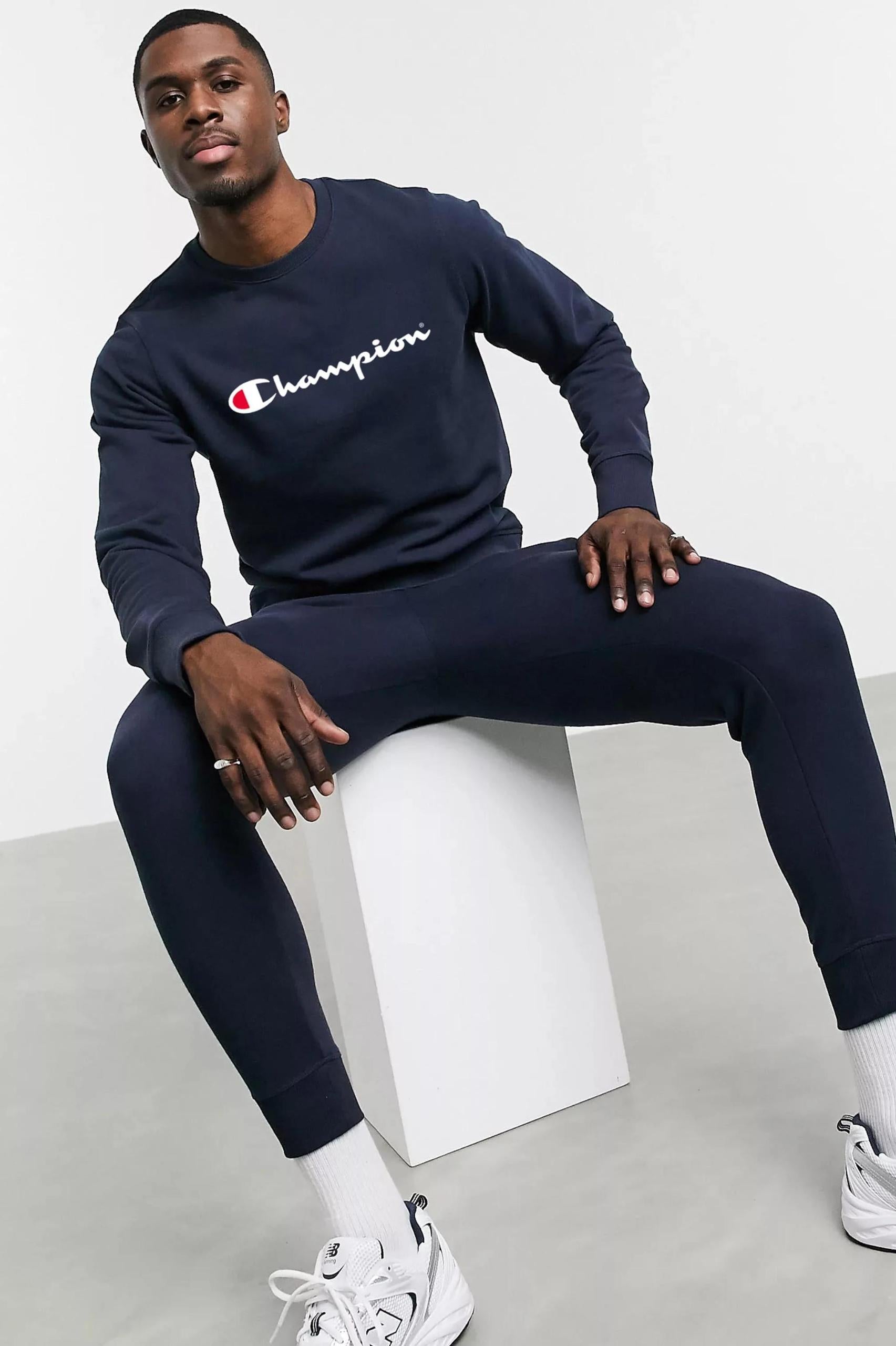 Champion Unisex Script Crew in Navy