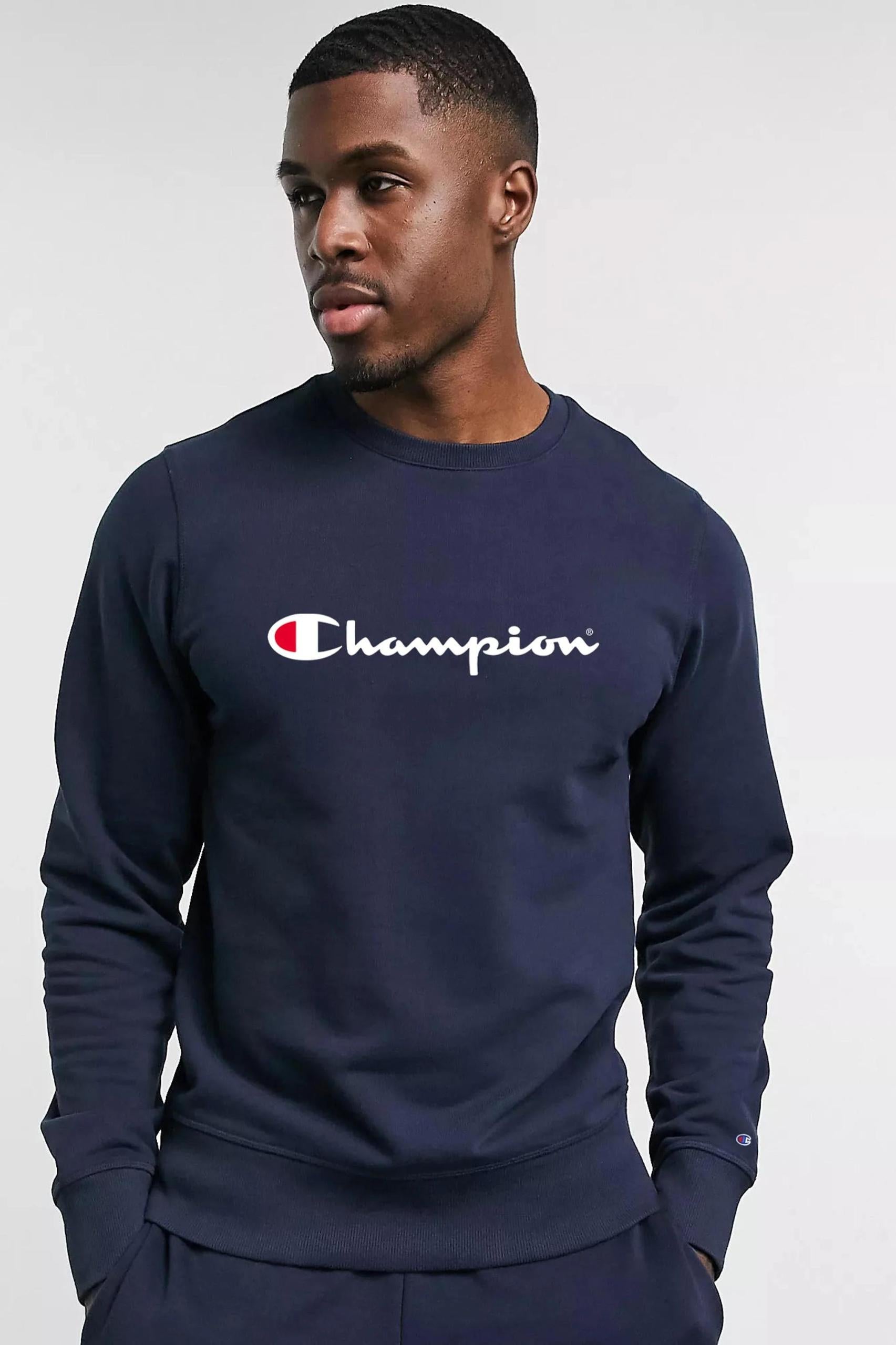 Champion Unisex Script Crew in Navy