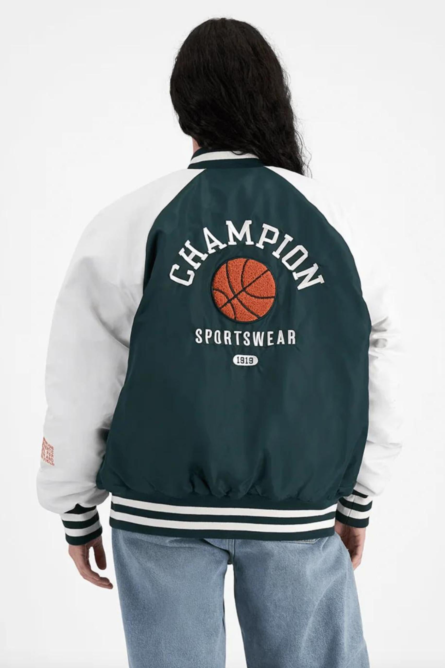 Champion Womens Clubhouse Varsity Jacket in Midfield Green