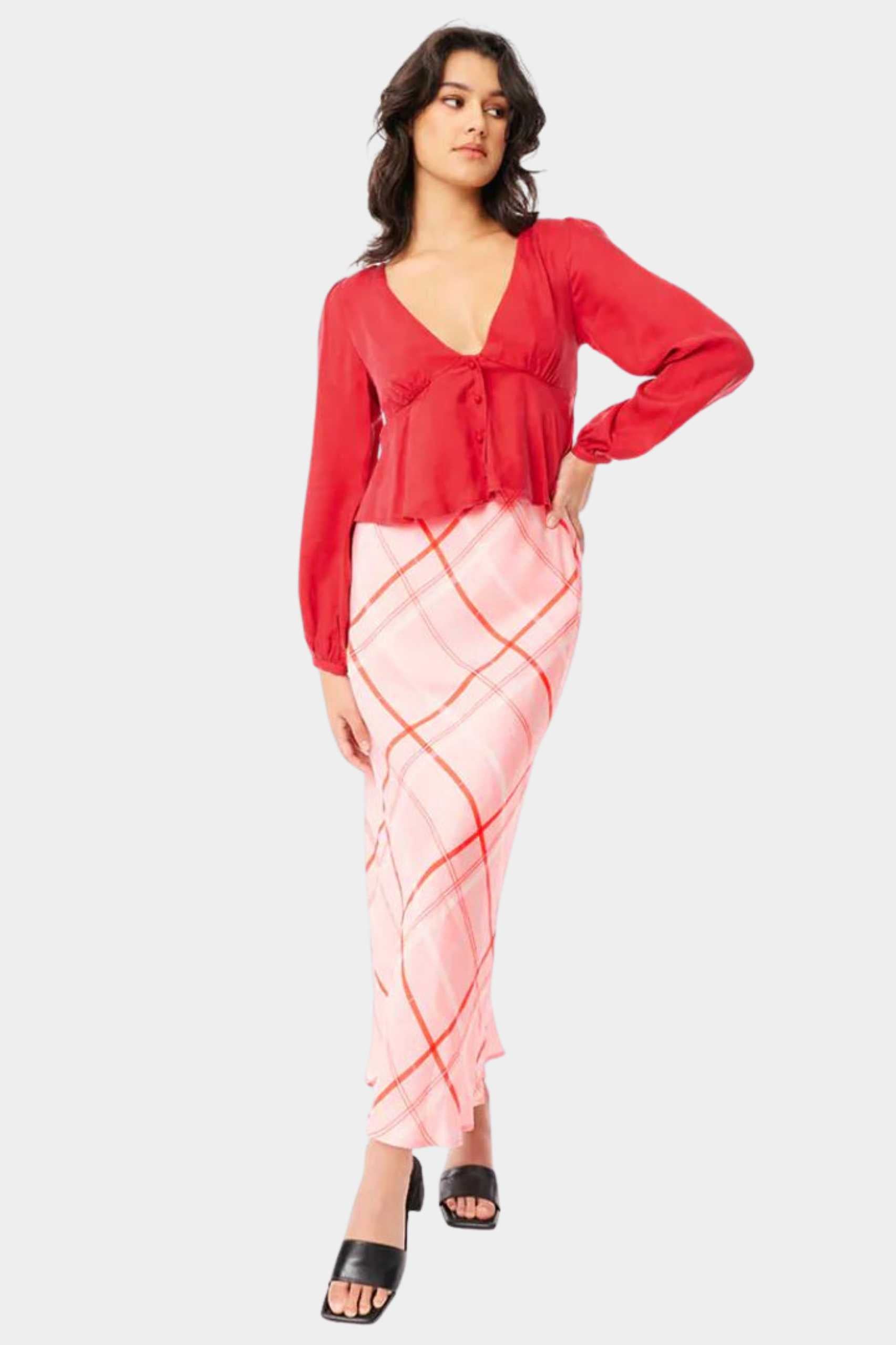 Huffer Mimi Lila Midi Skirt in Pink/Scarlet