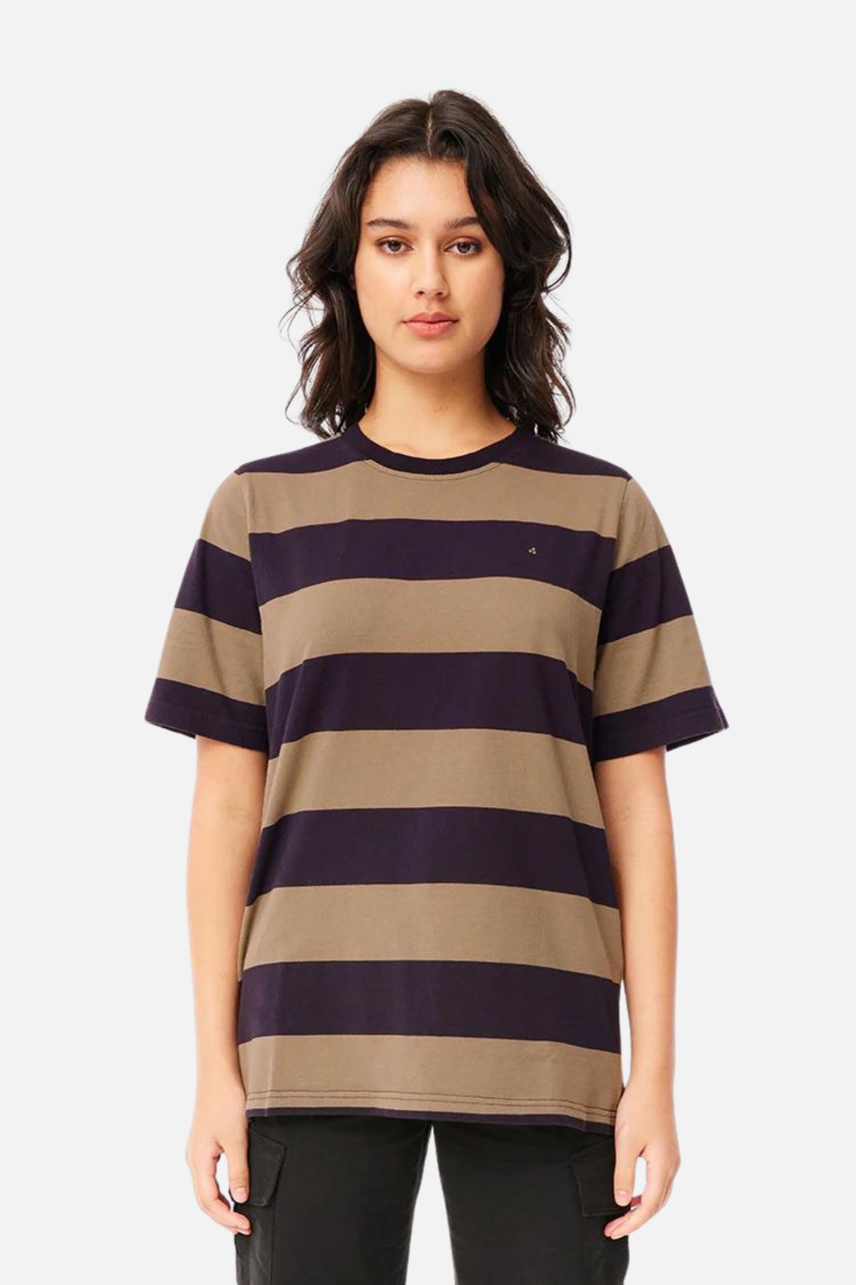 Huffer Womens Quinn Free Tee in Coal/Taupe