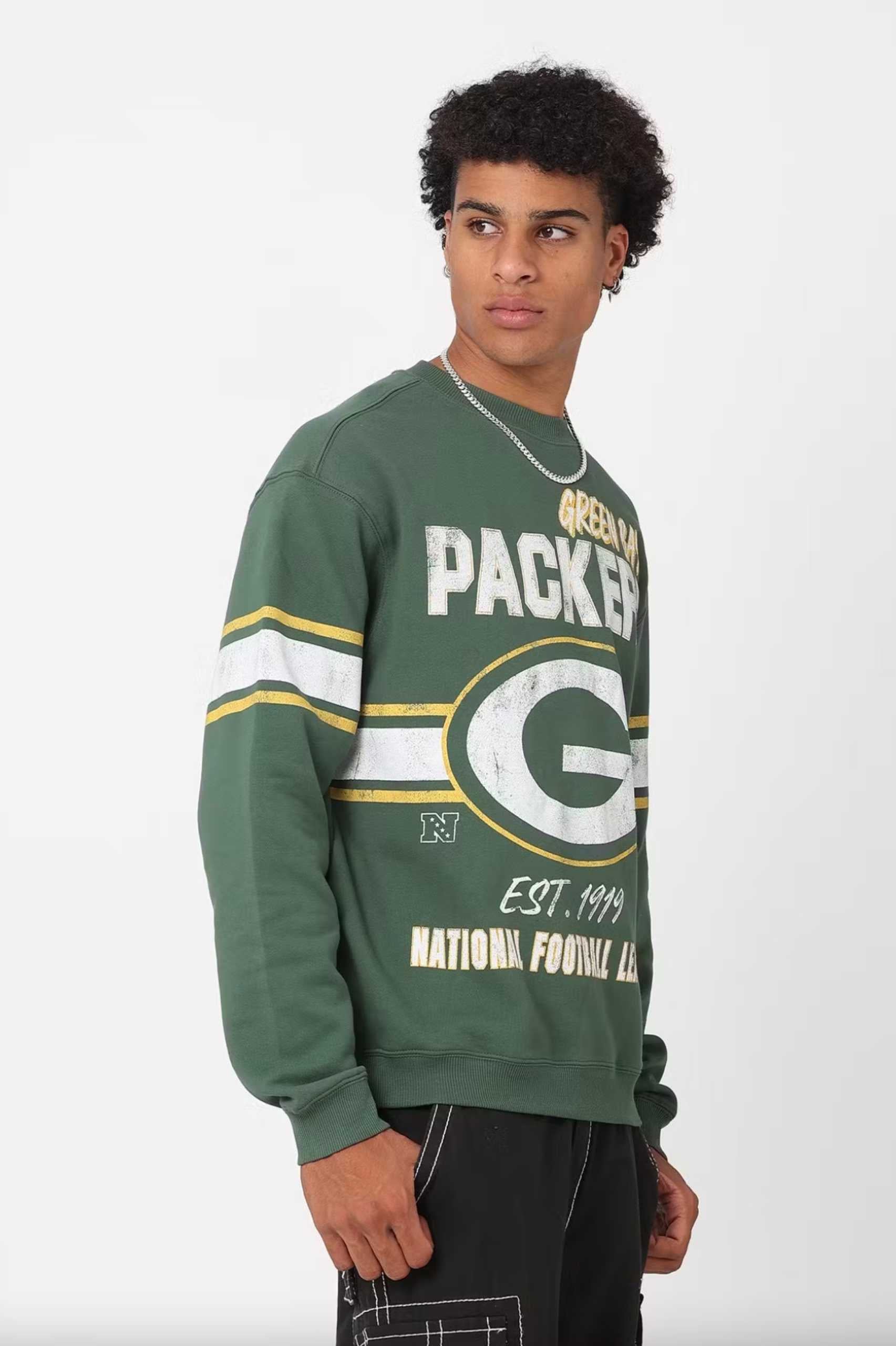 Crest Packer Majestic NFL Green Bay Packers Stripe Crest Crew Unisex – SoStellar