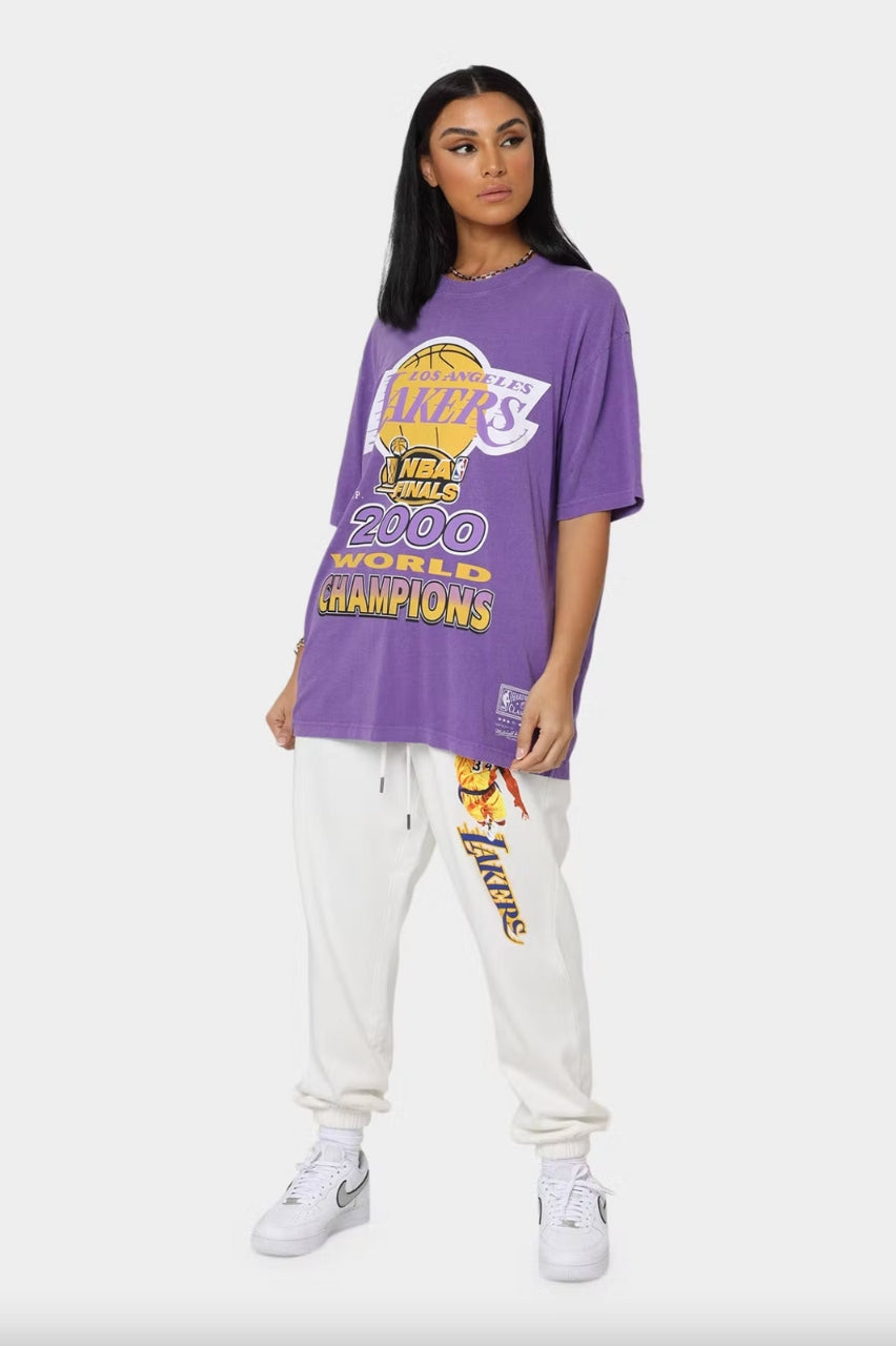 Maglietta Mitchell & Ness NBA Lakers: Uomo, Logo Tradizionale, Colore Nero, 100% Cotone, Taglia X-Large