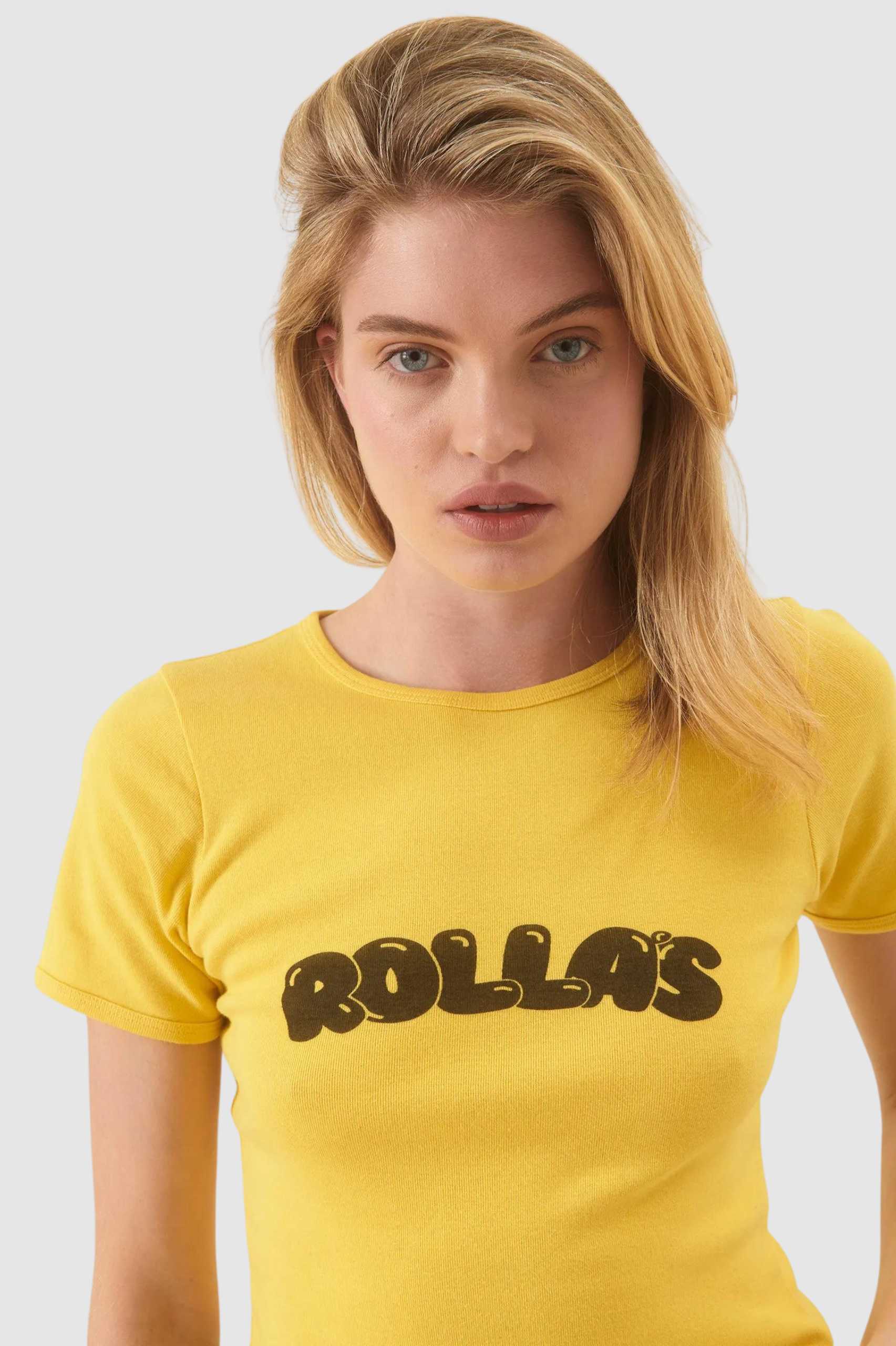 Rollas Womens Bubble Baby Rib Tee in Gold