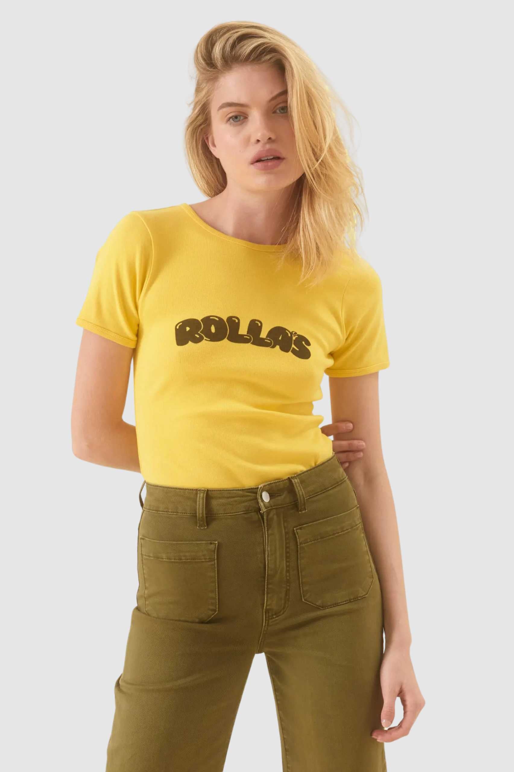 Rollas Womens Bubble Baby Rib Tee in Gold