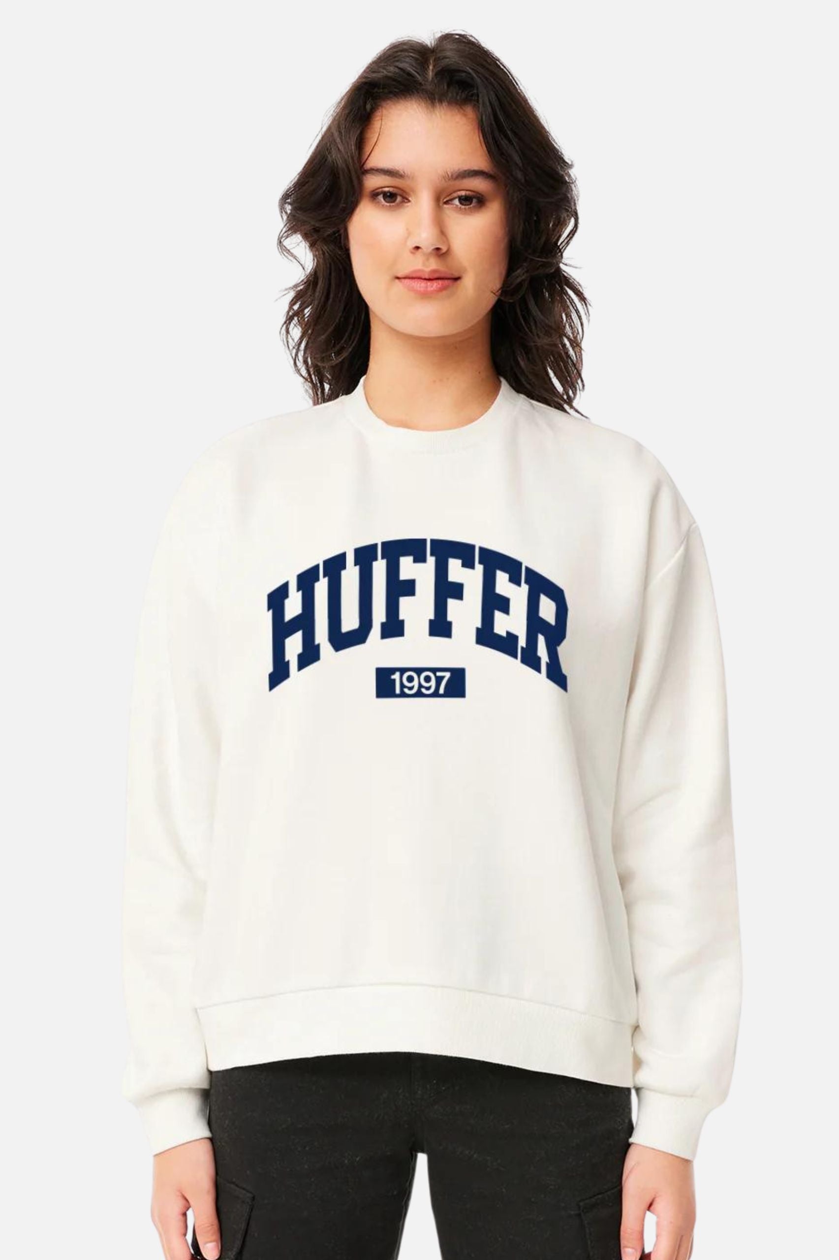 Huffer Womens Classic Crew/3 Pointer in Chalk